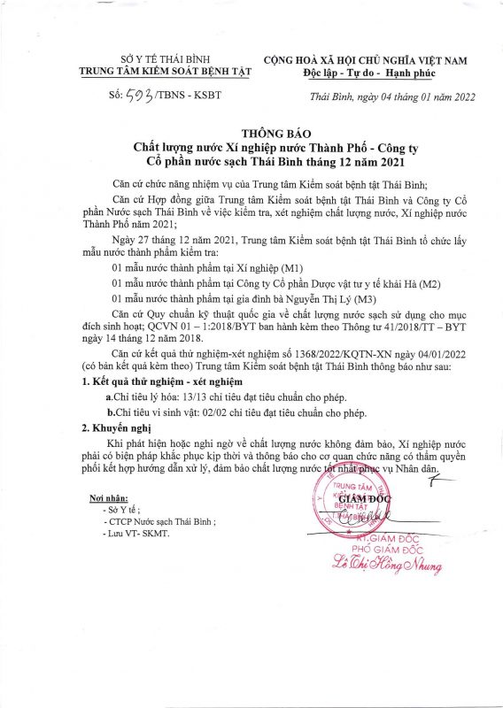 Công ty cổ phần nước sạch Thái Bình