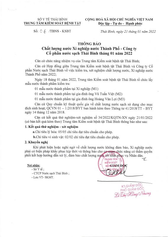 Công ty cổ phần nước sạch Thái Bình