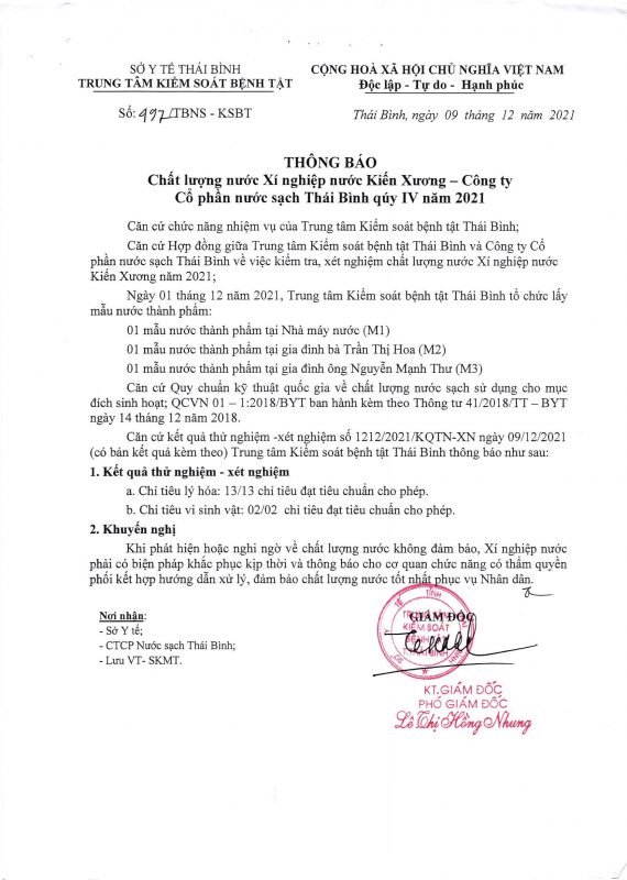 Công ty cổ phần nước sạch Thái Bình