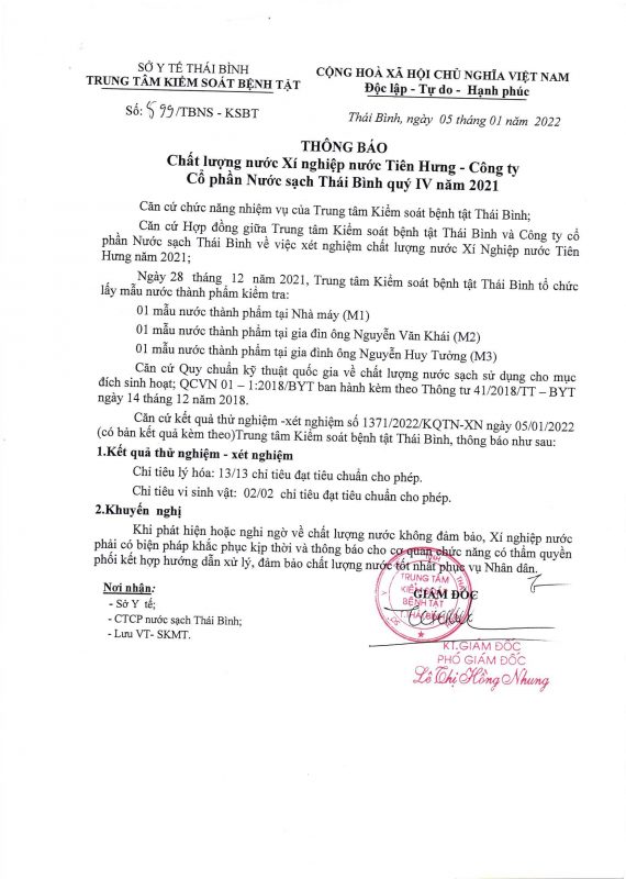 Công ty cổ phần nước sạch Thái Bình