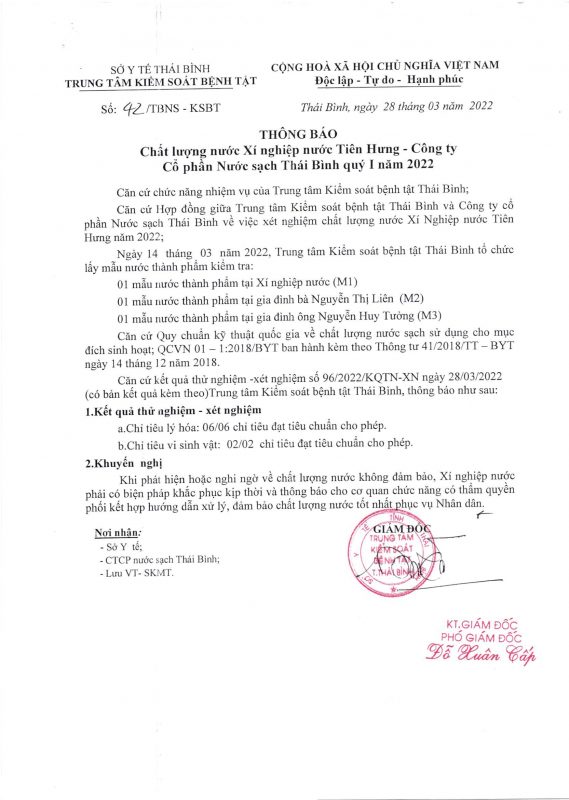 Công ty cổ phần nước sạch Thái Bình