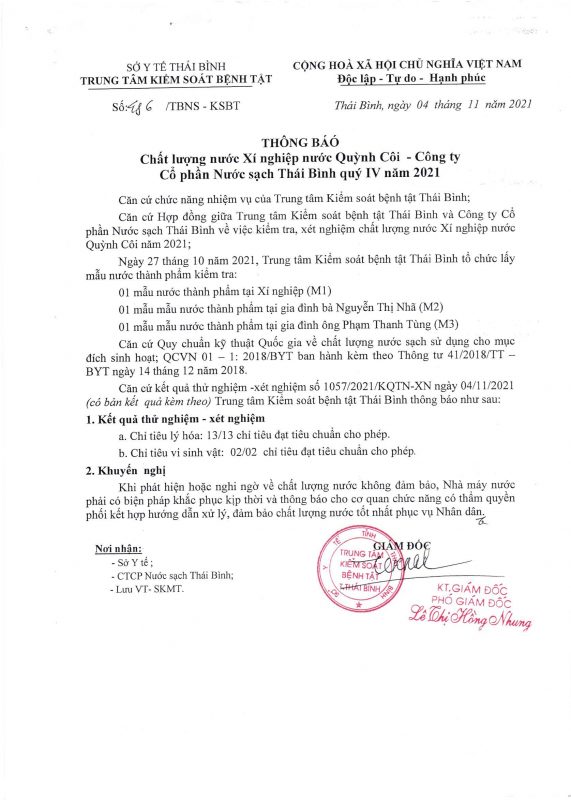 Công ty cổ phần nước sạch Thái Bình
