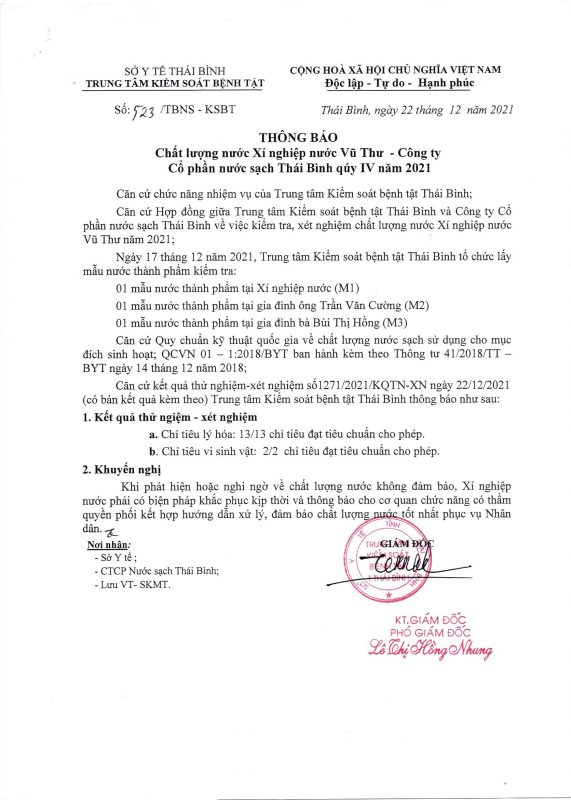 Công ty cổ phần nước sạch Thái Bình