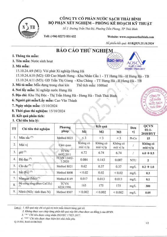 Công ty cổ phần nước sạch Thái Bình