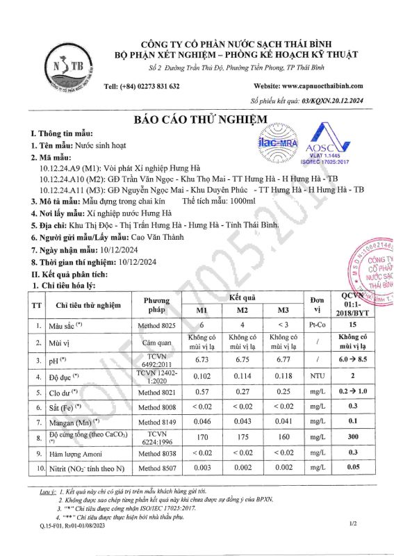 Công ty cổ phần nước sạch Thái Bình